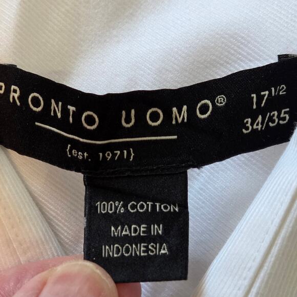 Pronto Uomo White dress shirt sz 17.5, 34/35 100% Cotton - Picture 7 of 8